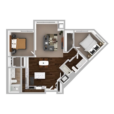 Floor plan for 2 beds, 2 baths, 1168 sqft